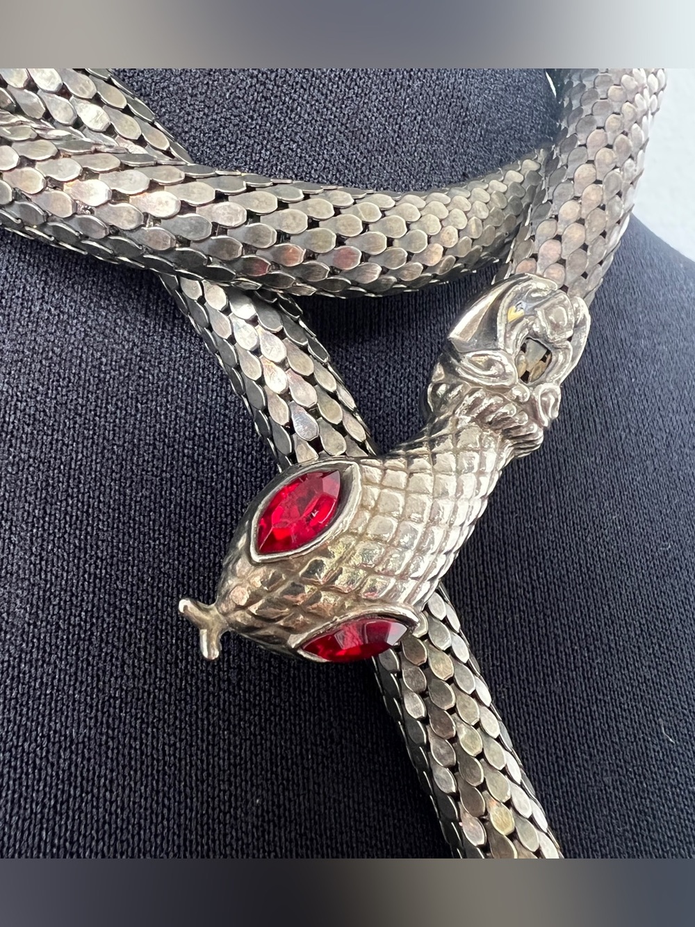 DL Auld Vintage Chainmail Mesh Snake Belt Necklace Silver Gunmetal Lariat 40” - Picture 5 of 14